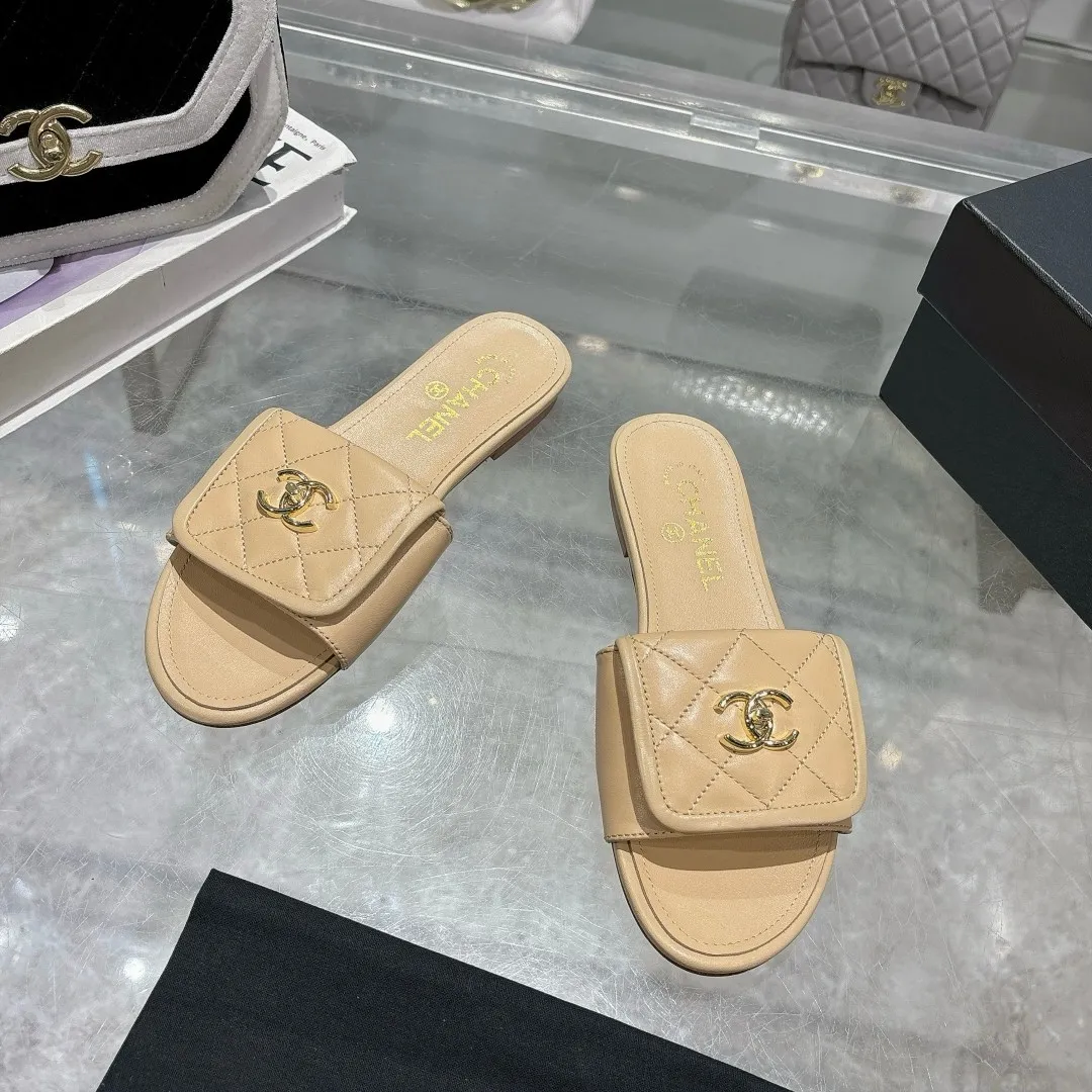 👟👟Ex-factory price 360👟👟 Genuine leather sole +40 Chanel Chanel 25C new women's double C schoolbag buckle flat sandals, fabric sheepskin, color: black: white: pink: apricot, code number: 5-40 (customized 41 42 43 customized non-returnable): rubber sole leather sole +40